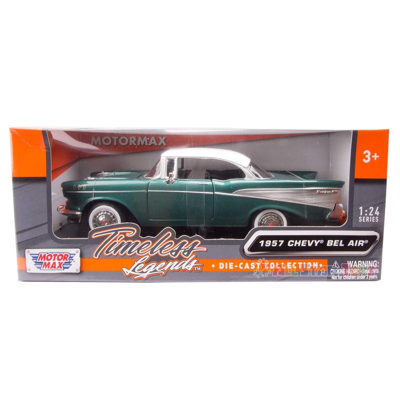 MOTORMAX 1957 Chevy Bel Air Green 1/24 Scale Diecast Model Toy Car Motormax 73228 - Image 3